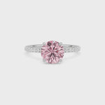 Silver Fancy Pink Round Cut Diamond Solitaire with Pavé Band