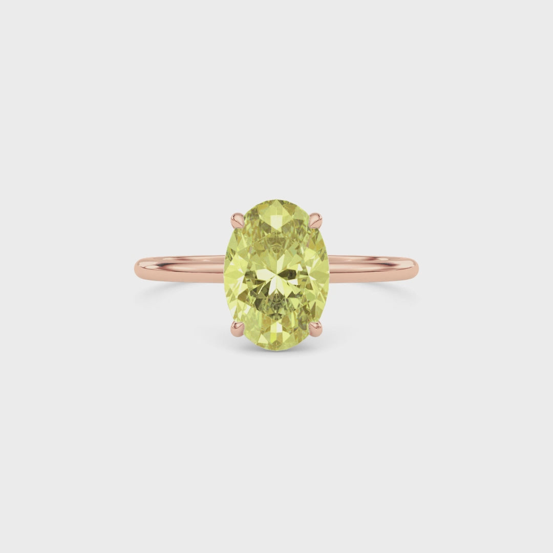 Rose gold Fancy Yellow Oval Cut Diamond Hidden Halo Solitaire Engagement Ring with Prong Setting