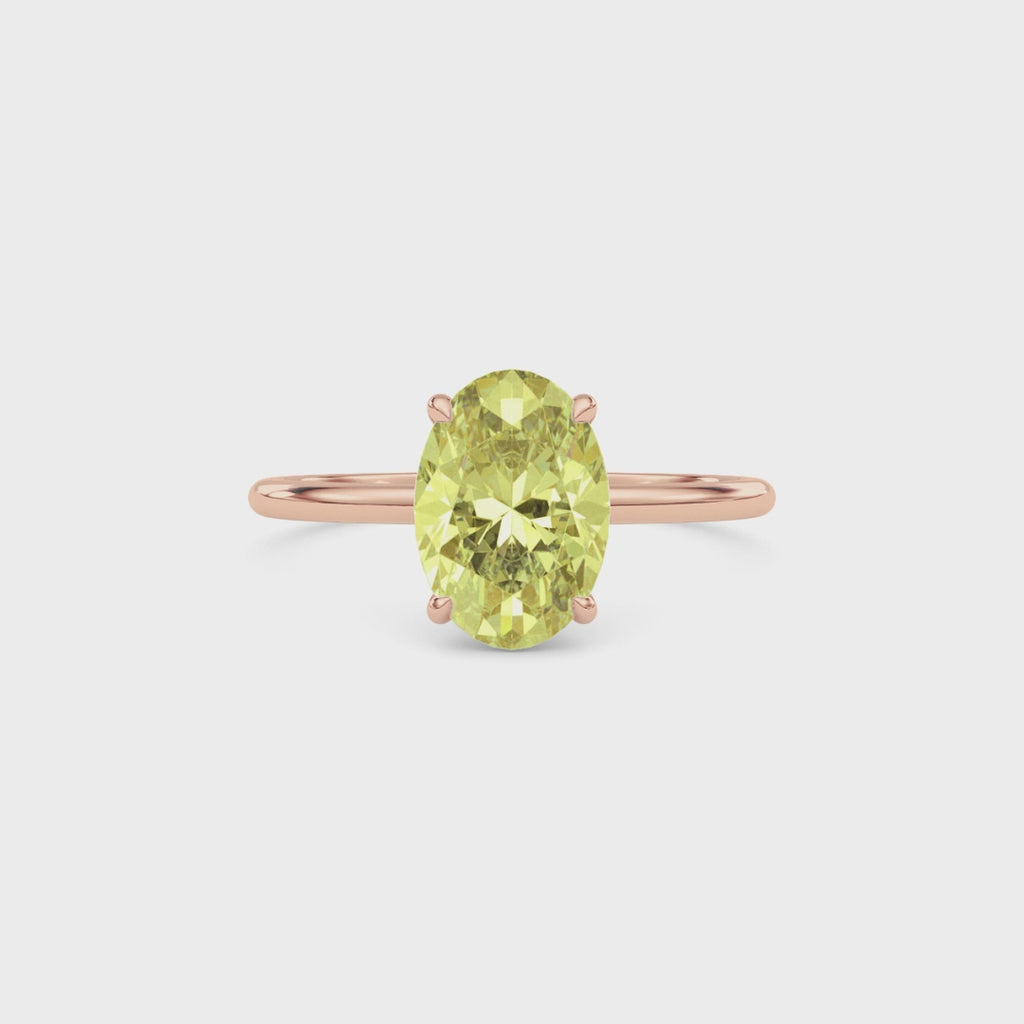 Rose gold Fancy Yellow Oval Cut Diamond Hidden Halo Solitaire Engagement Ring with Prong Setting
