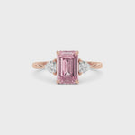 Rose gold Three-Stone Fancy Pink Emerald Cut Diamond Ring with Trillion Side Stones