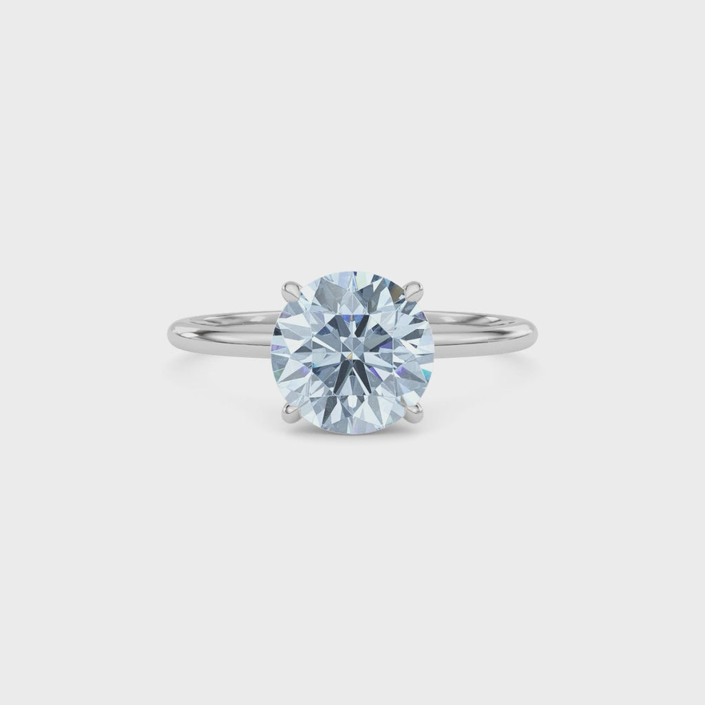 Platinum Fancy Blue Round Cut Diamond Hidden Halo Solitaire Engagement Ring with Prong Setting