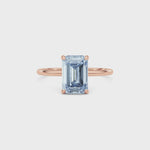 Rose gold Fancy Blue Emerald Cut Diamond Hidden Halo Solitaire Engagement Ring with Prong Setting