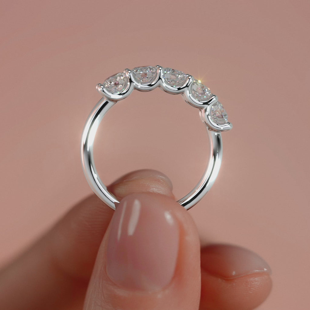 Silver Round Diamond Five Stone Band with Prong Setting