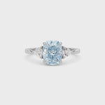 White gold Three-Stone Fancy Blue Cushion Cut Diamond Ring with Trillion Side Stones