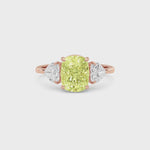 Rose gold Three-Stone Fancy Yellow Cushion Cut Diamond Ring with Heart Side Stones