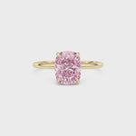 Yellow gold Fancy Pink Cushion Cut Diamond Hidden Halo Solitaire Engagement Ring with Prong Setting