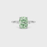 Platinum Fancy Green Cushion Cut Diamond Marquise Side Stone Engagement Ring