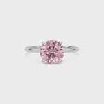 White gold Fancy Pink Round Cut Diamond Hidden Halo Solitaire Engagement Ring with Prong Setting