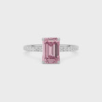 Silver Fancy Pink Emerald Cut Diamond Solitaire with Pavé Band