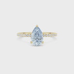 Yellow gold Fancy Blue Pear Cut Diamond Solitaire with Pavé Band