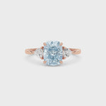 Rose gold Three-Stone Fancy Blue Cushion Cut Diamond Ring with Trillion Side Stones