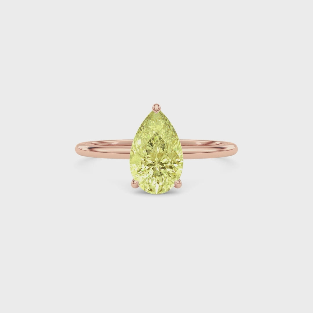 Rose gold Fancy Yellow Pear Cut Diamond Hidden Halo Solitaire Engagement Ring with Prong Setting