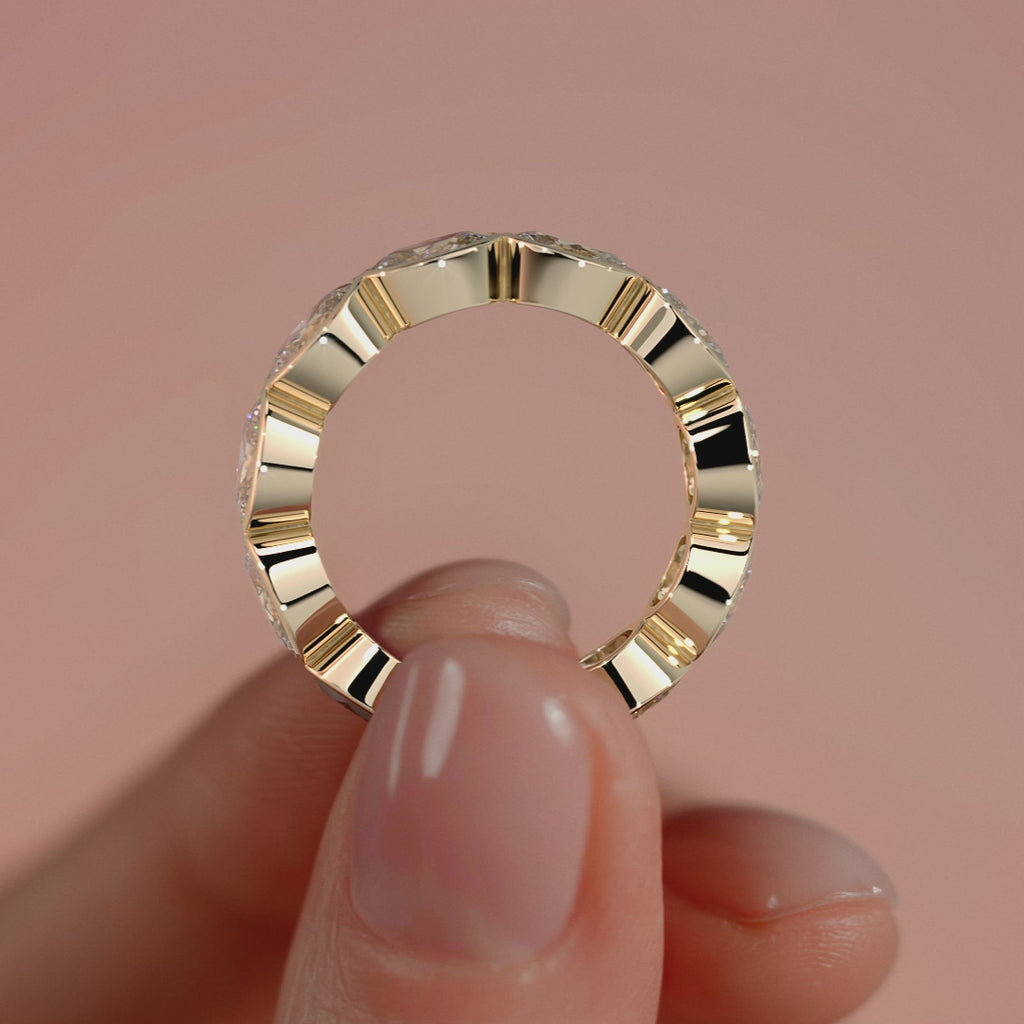 Yellow gold East West Oval Bezel Diamond Eternity Band