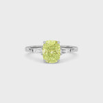 Yellow gold Three-Stone Fancy Yellow Cushion Cut Diamond Ring with Tapered Baguette Side Stones
