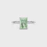 Silver Fancy Green Radiant Cut Diamond Hidden Halo Solitaire Engagement Ring with Prong Setting