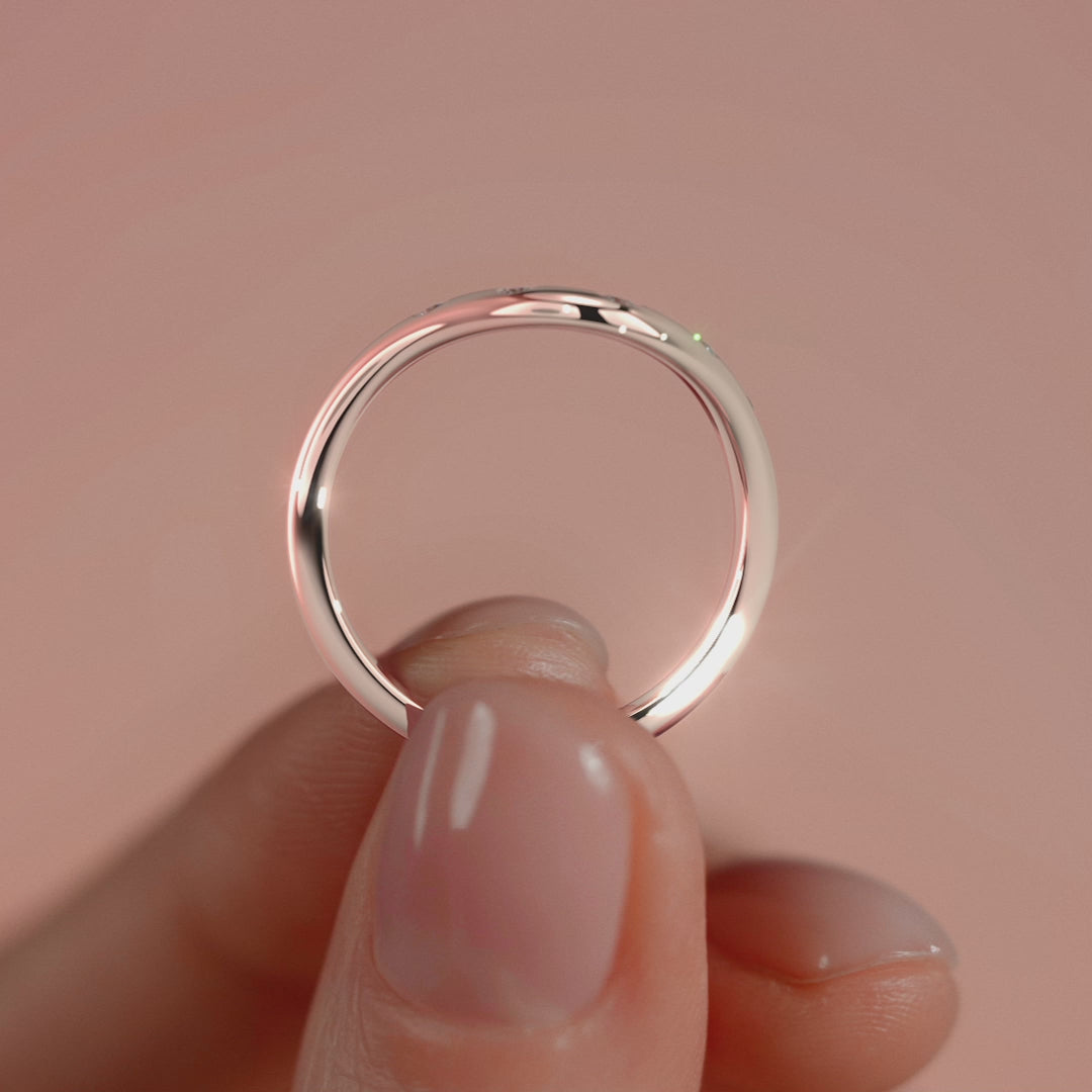 Rose gold Round Diamond Curved Band with Flush Setting