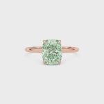 Rose gold Fancy Green Cushion Cut Diamond Hidden Halo Solitaire Engagement Ring with Prong Setting