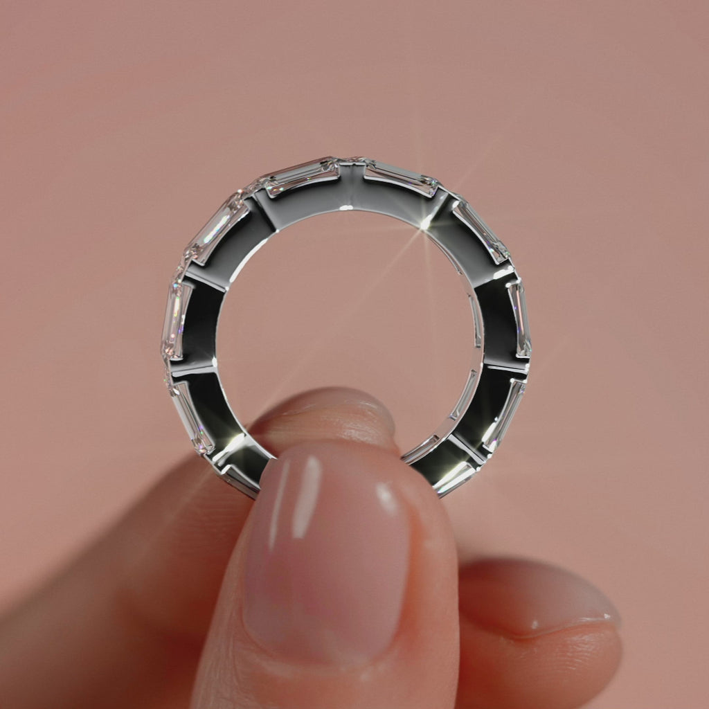 Platinum East West Emerald Diamond Eternity Band