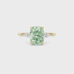 Yellow gold Fancy Green Cushion Cut Diamond Marquise Side Stone Engagement Ring