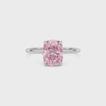 Platinum Fancy Pink Cushion Cut Diamond Hidden Halo Solitaire Engagement Ring with Prong Setting