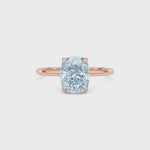 Rose gold Fancy Blue Cushion Cut Diamond Hidden Halo Solitaire Engagement Ring with Prong Setting