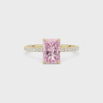 Yellow gold Fancy Pink Radiant Cut Diamond Solitaire with Pavé Band