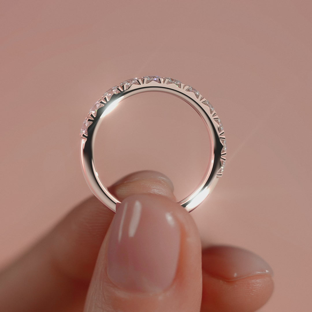 Rose gold Round Diamond Half Eternity Band with Prong Setting