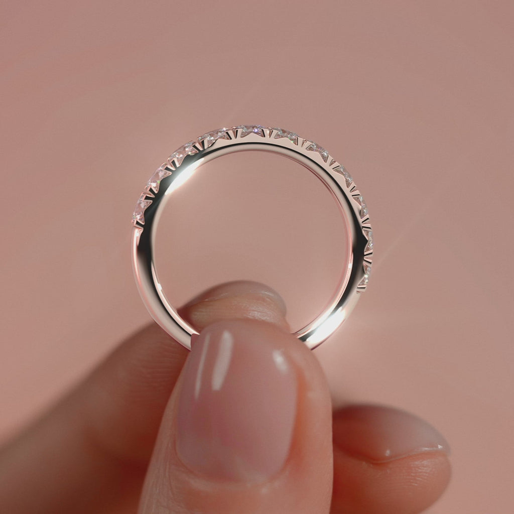 Rose gold Round Diamond Half Eternity Band with Prong Setting