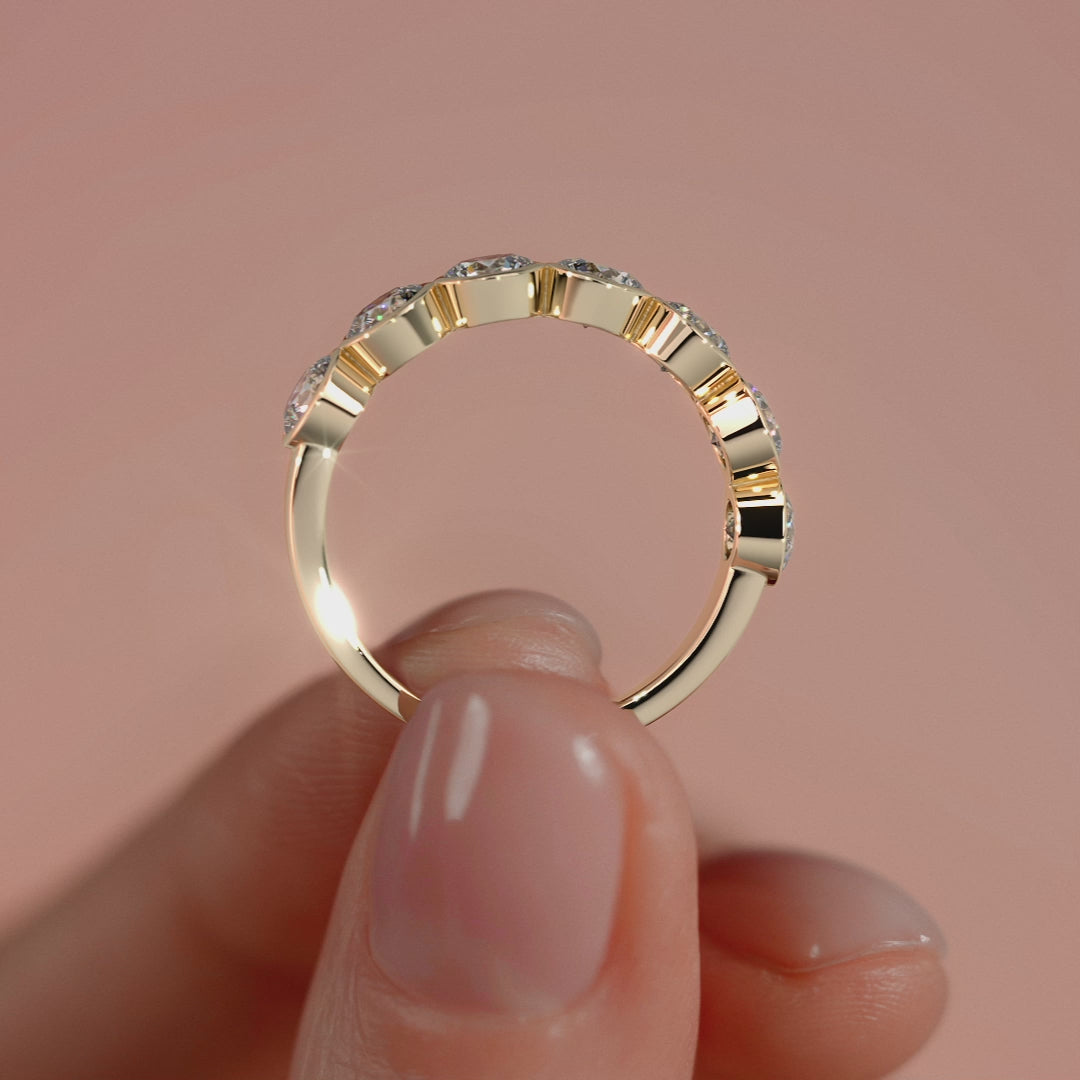 Yellow gold Round Diamond Half Eternity Bezel Wedding Band