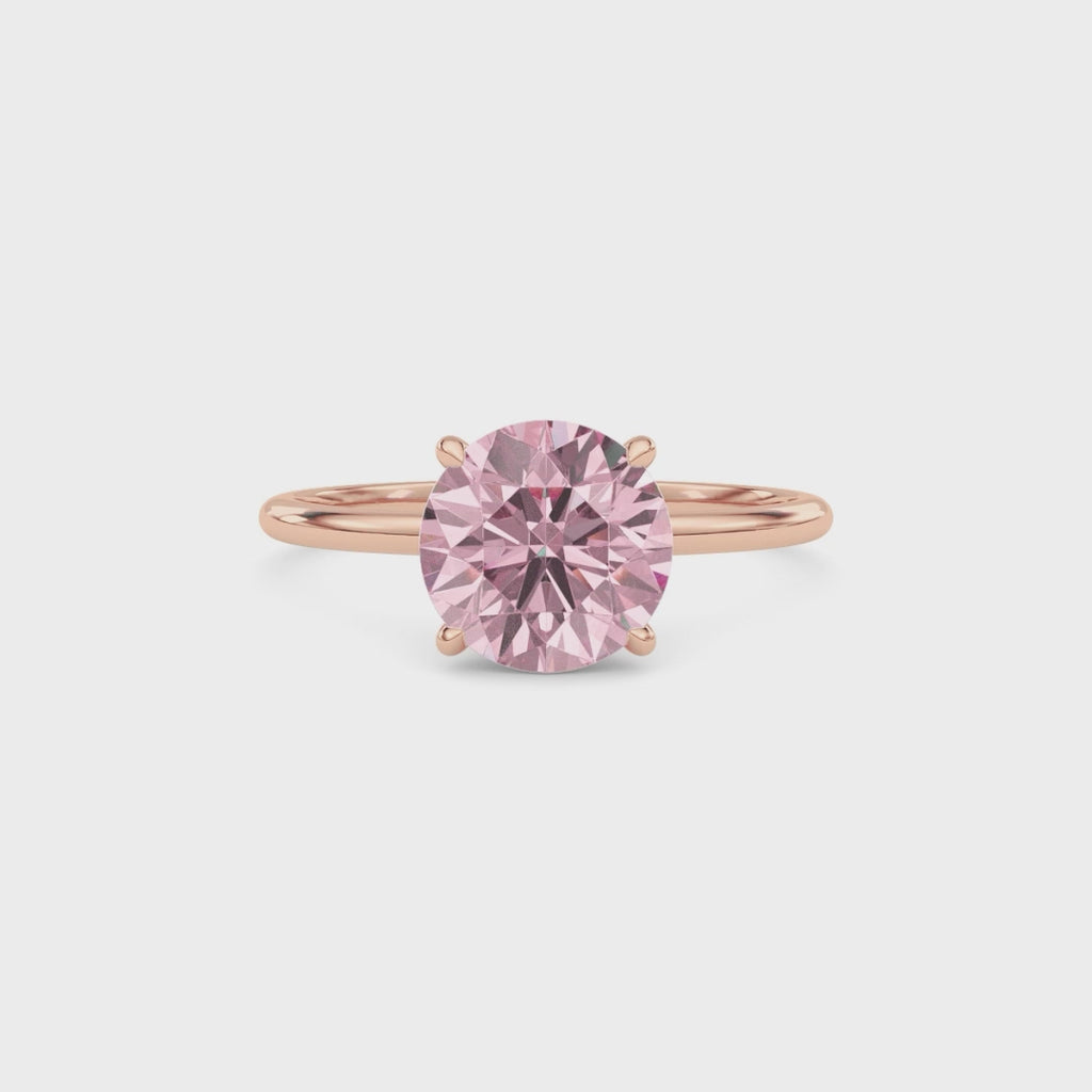 Rose gold Fancy Pink Round Cut Diamond Hidden Halo Solitaire Engagement Ring with Prong Setting