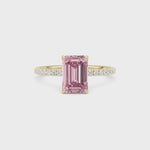 Yellow gold Fancy Pink Emerald Cut Diamond Solitaire with Pavé Band