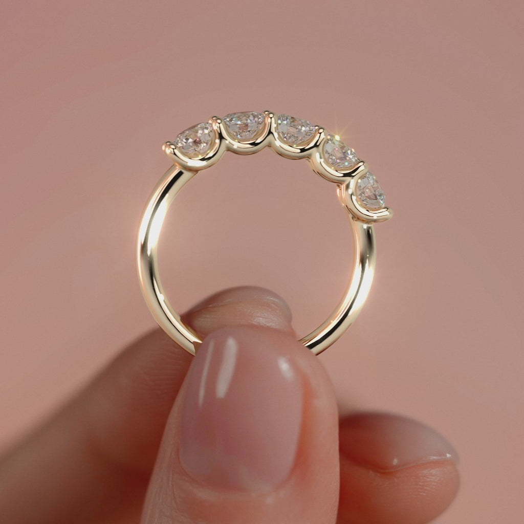 Yellow gold Round Diamond Five Stone Band with Prong Setting
