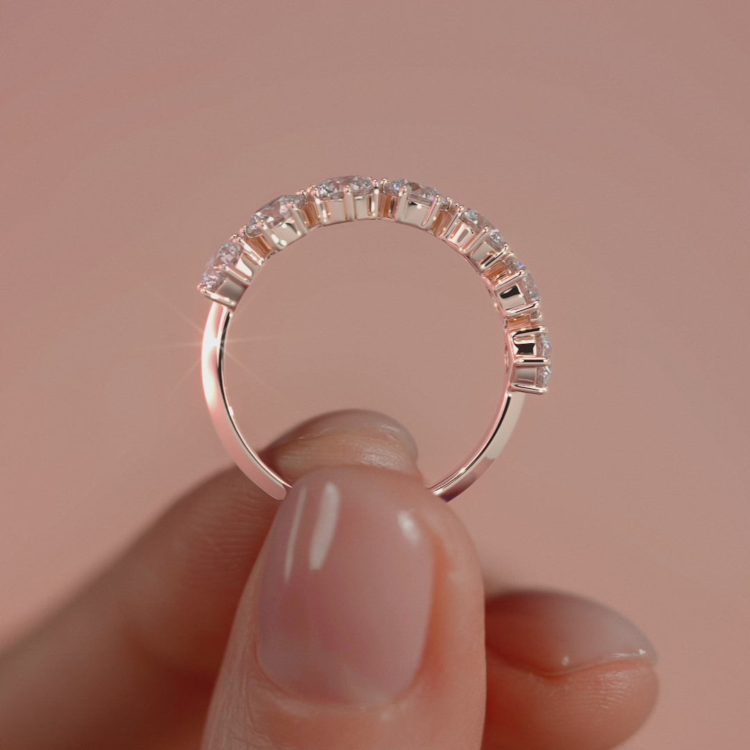 Rose gold Round Diamond Half Eternity Band with Graduated Prong Setting