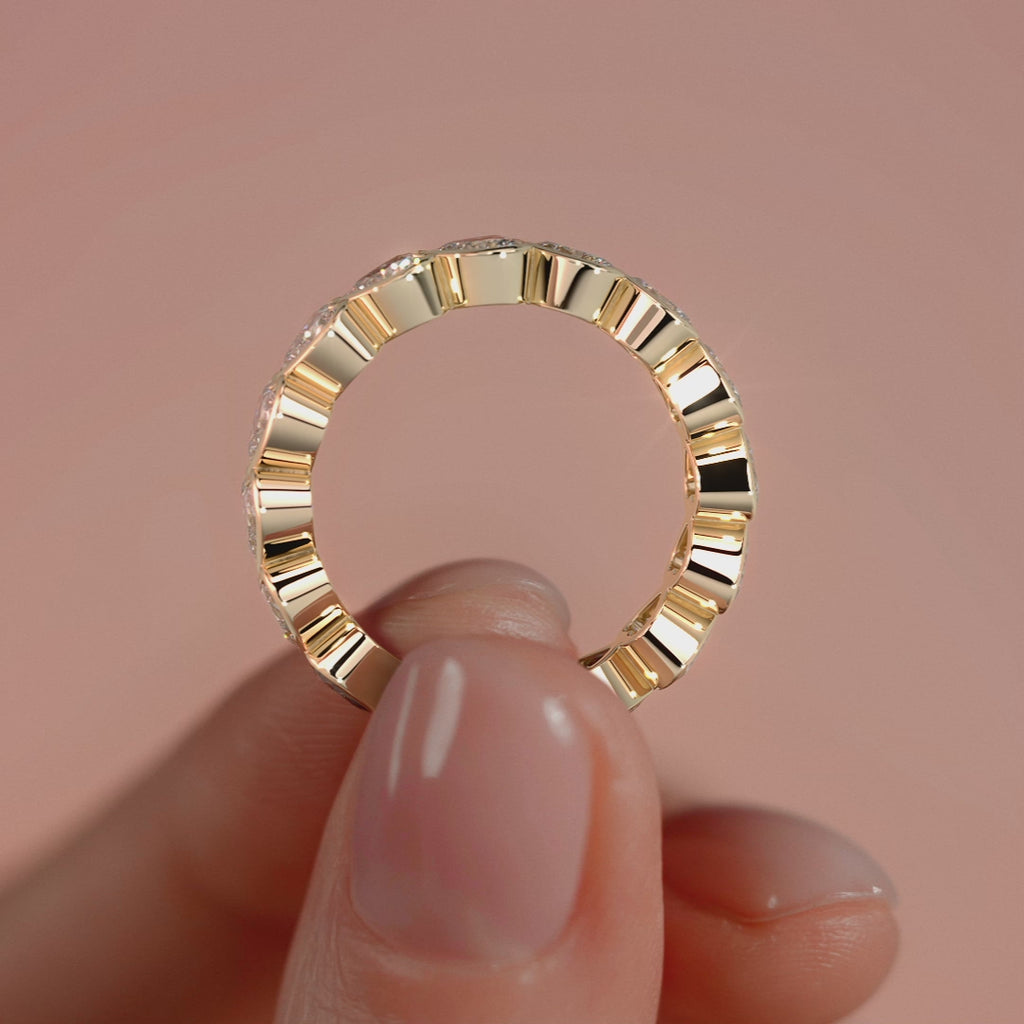 Yellow gold Heart Bezel Diamond Eternity Band