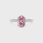 Platinum Fancy Pink Oval Cut Diamond Solitaire with Pavé Band