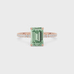 Rose gold Fancy Green Emerald Cut Diamond Solitaire with Pavé Band