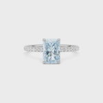 Platinum Fancy Blue Radiant Cut Diamond Solitaire with Pavé Band