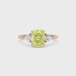 Rose gold Three-Stone Fancy Yellow Cushion Cut Diamond Ring with Trillion Side Stones