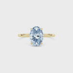 Yellow gold Fancy Blue Oval Cut Diamond Hidden Halo Solitaire Engagement Ring with Prong Setting