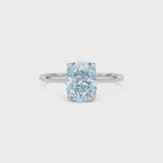 Platinum Fancy Blue Cushion Cut Diamond Hidden Halo Solitaire Engagement Ring with Prong Setting