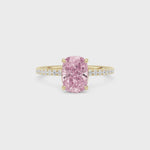 Yellow gold Fancy Pink Cushion Cut Diamond Solitaire with Pavé Band