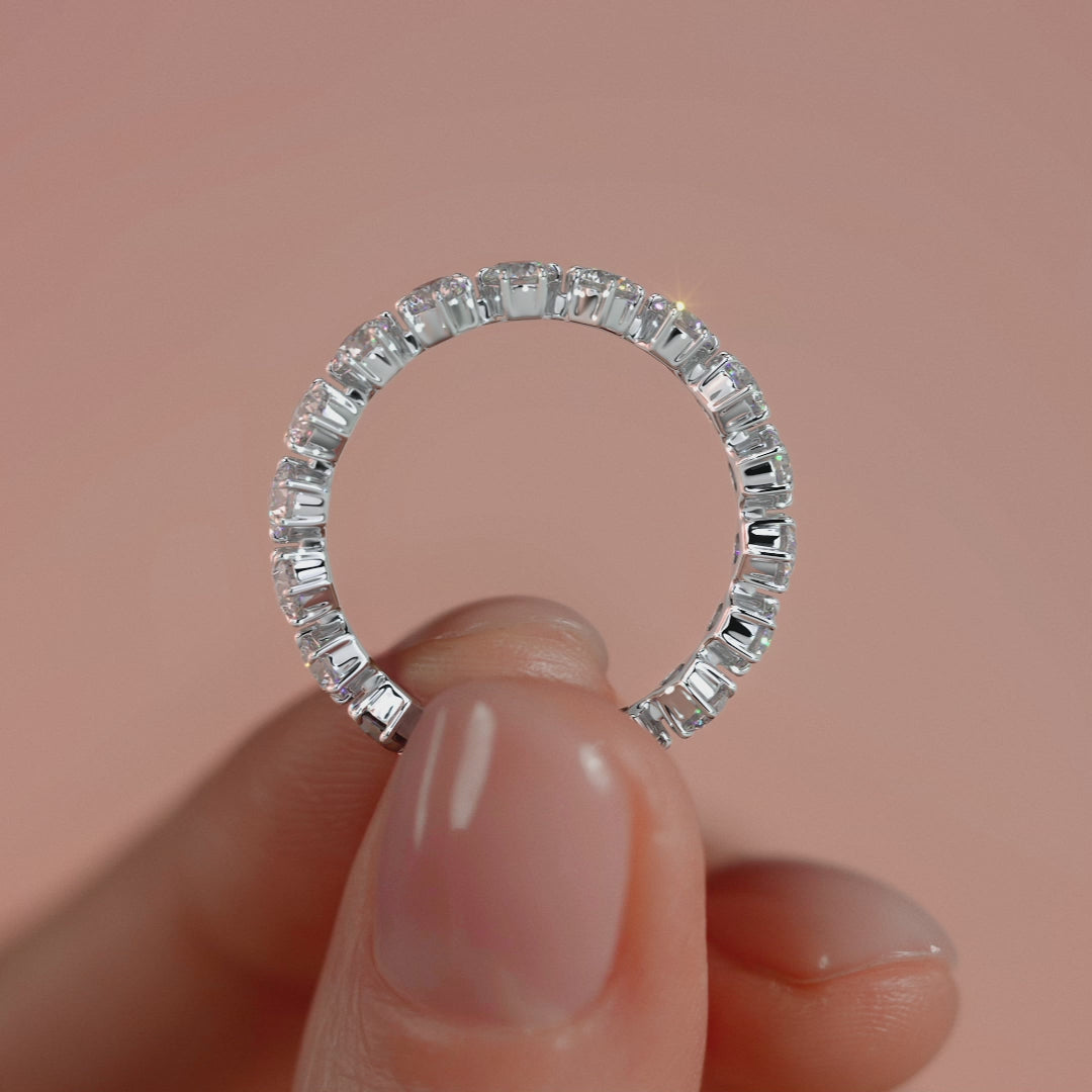 Silver Round Diamond Full Eternity Band with Prong Setting