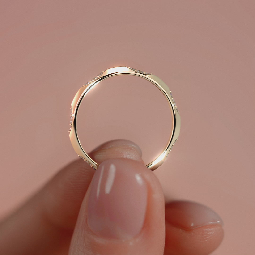 Yellow gold Round Diamond Flush Set Band with Marquise Motif