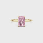 Yellow gold Fancy Pink Radiant Cut Diamond Hidden Halo Solitaire Engagement Ring with Prong Setting
