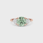 Rose gold Three-Stone Fancy Green Round Cut Diamond Ring with Heart Side Stones