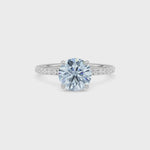 White gold Fancy Blue Round Cut Diamond Solitaire with Pavé Band