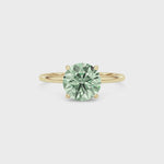 Yellow gold Fancy Green Round Cut Diamond Hidden Halo Solitaire Engagement Ring with Prong Setting