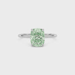 White gold Fancy Green Cushion Cut Diamond Hidden Halo Solitaire Engagement Ring with Prong Setting