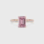 Rose gold Fancy Pink Emerald Cut Diamond Solitaire with Pavé Band