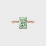 Rose gold Fancy Green Radiant Cut Diamond Hidden Halo Solitaire Engagement Ring with Prong Setting